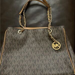 Michael Kors Brown and Gold Tote Bag with Signature Design